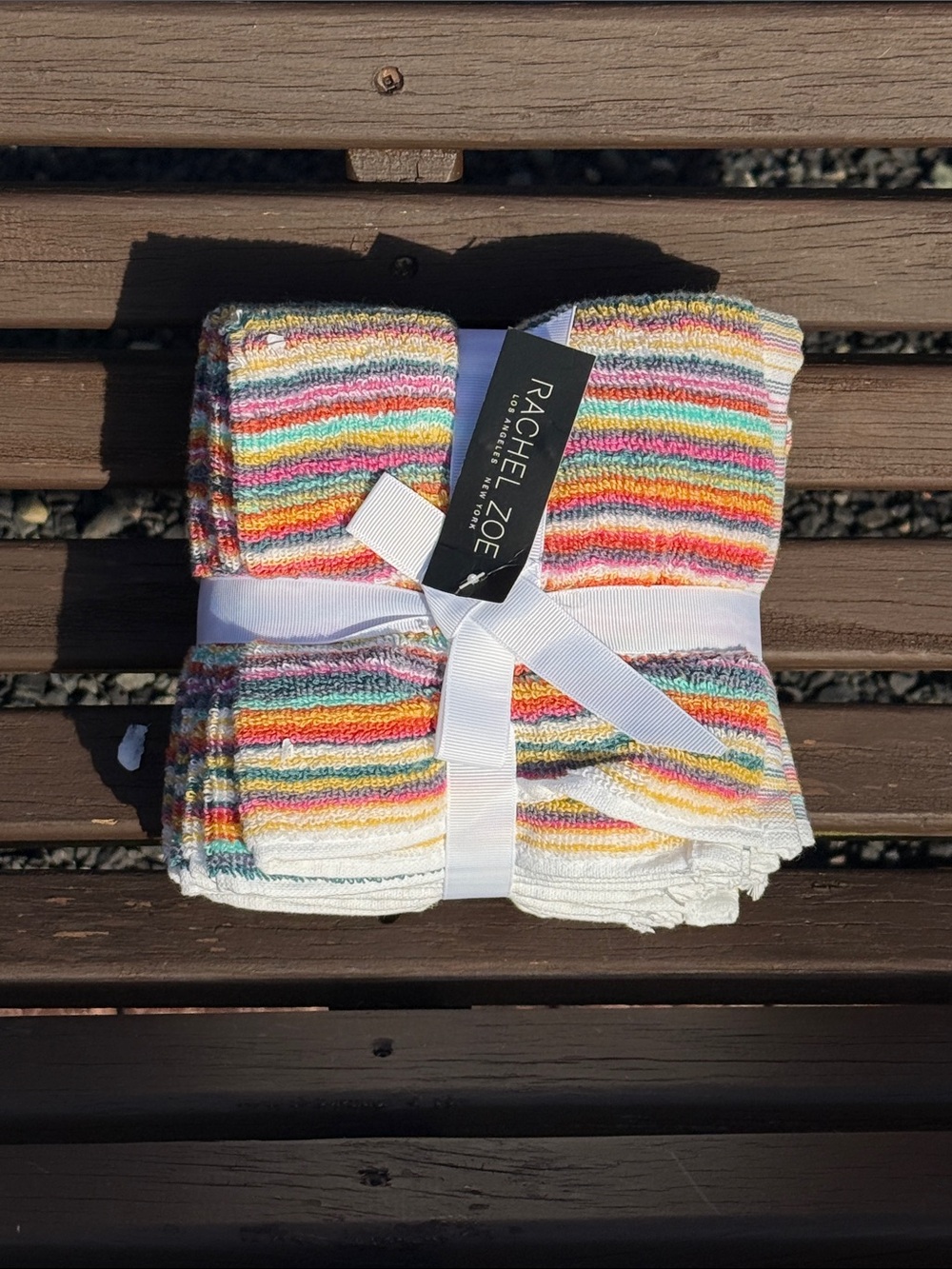 Rachel Zoe Rainbow Striped Washcloth with White Trim Set of 4 New